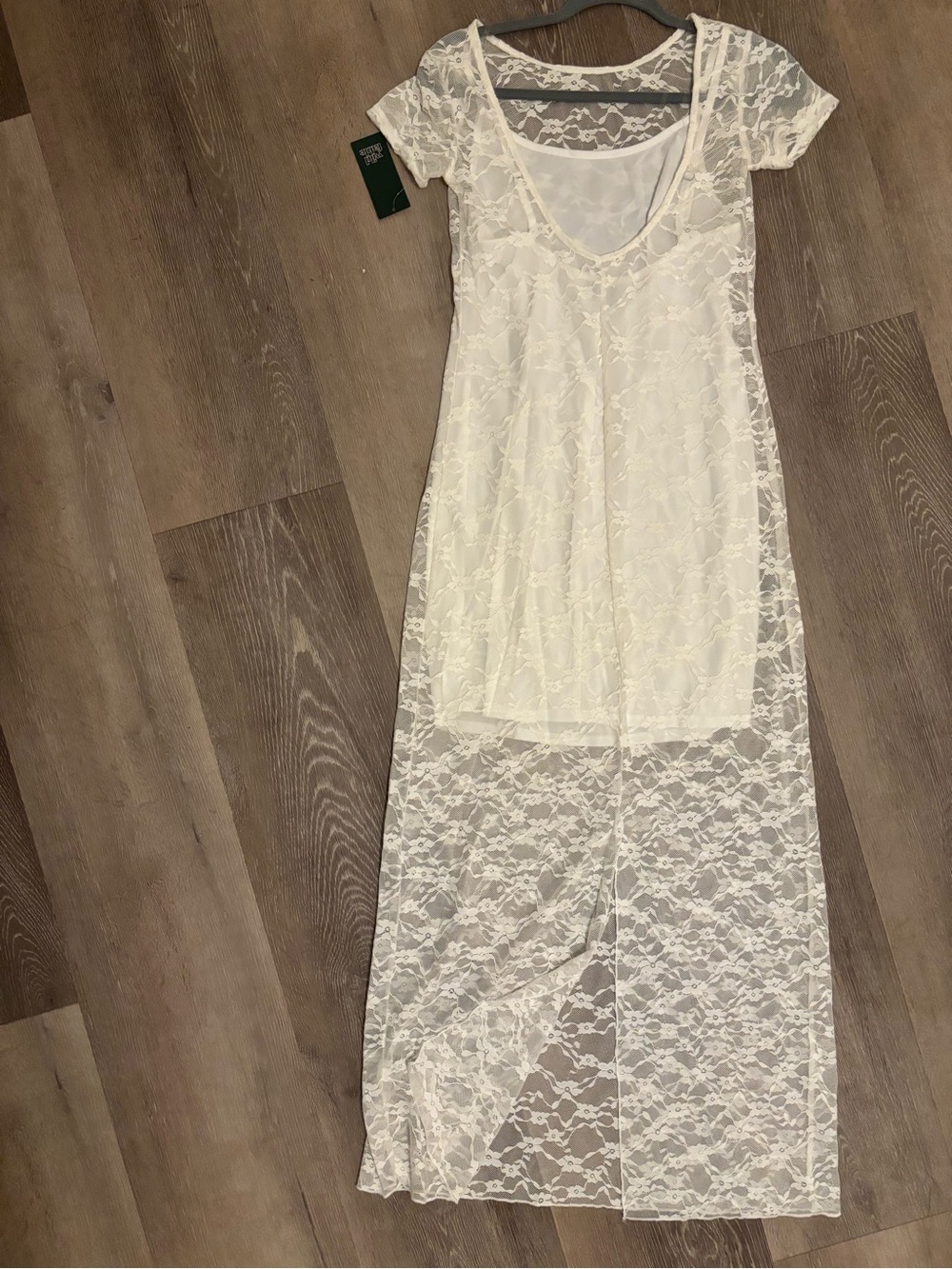 wild fable size S White Lace Maxi Dress with Short Sleeves - Picture 4 of 7